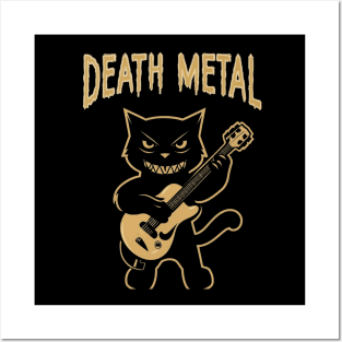 Death Metal Satanic Baphomet Cat playing guitar Posters and Art